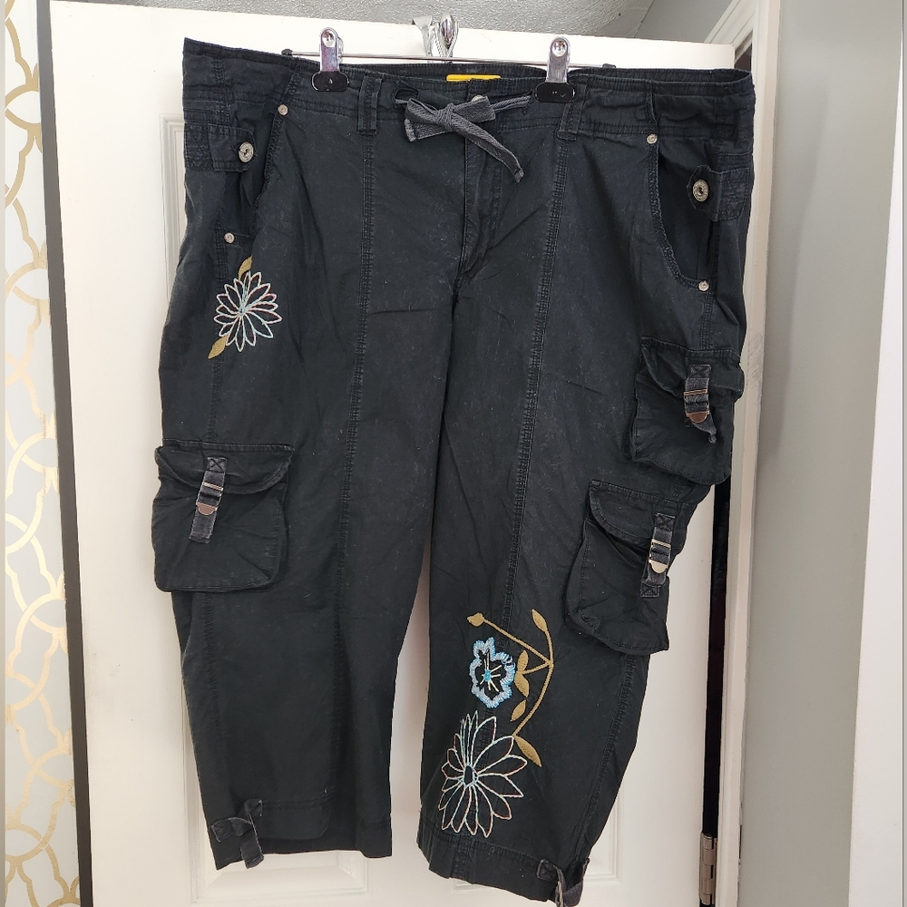 Z. Cavaricci Workwear Vintage Y2K Drawstring Embellished Black Cargo Pants